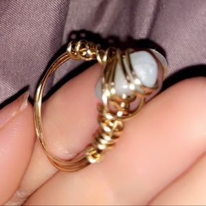 Aquamarine crystal gold wire wrapped ring!  <3